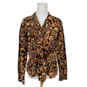 Vintage Y2K Jones New York Animal Paisley Tie-Front Shirt Maximalist Cool